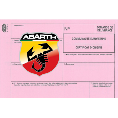 European Certificate of Conformity for Abarth Car