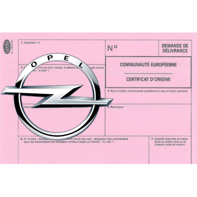 European Certificate of Compliance for Opel Car
